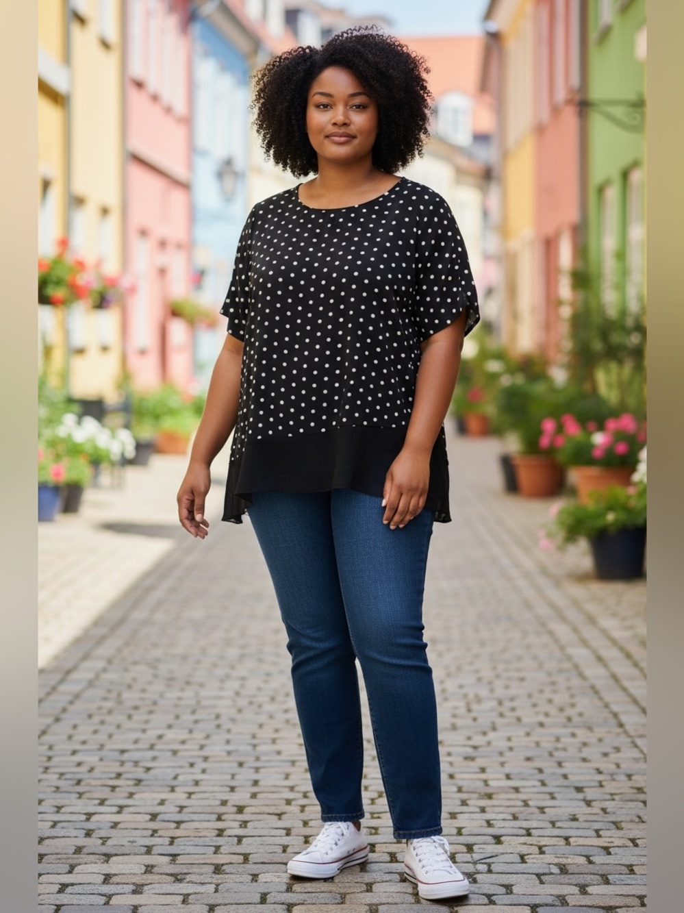NWT: BloomChic size 22/24 Black Polka Dot Layered-Hem top